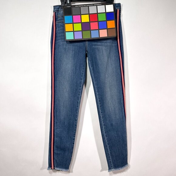 NWT Just Black Raw Frayed Hem Side Stripe Mid Rise Ankle Skinny Jeans Size 30‎ - Picture 16 of 16